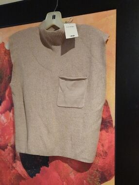 NWT George Sleeveless Mock Neck Knit Tank Crop Vest- Taupe